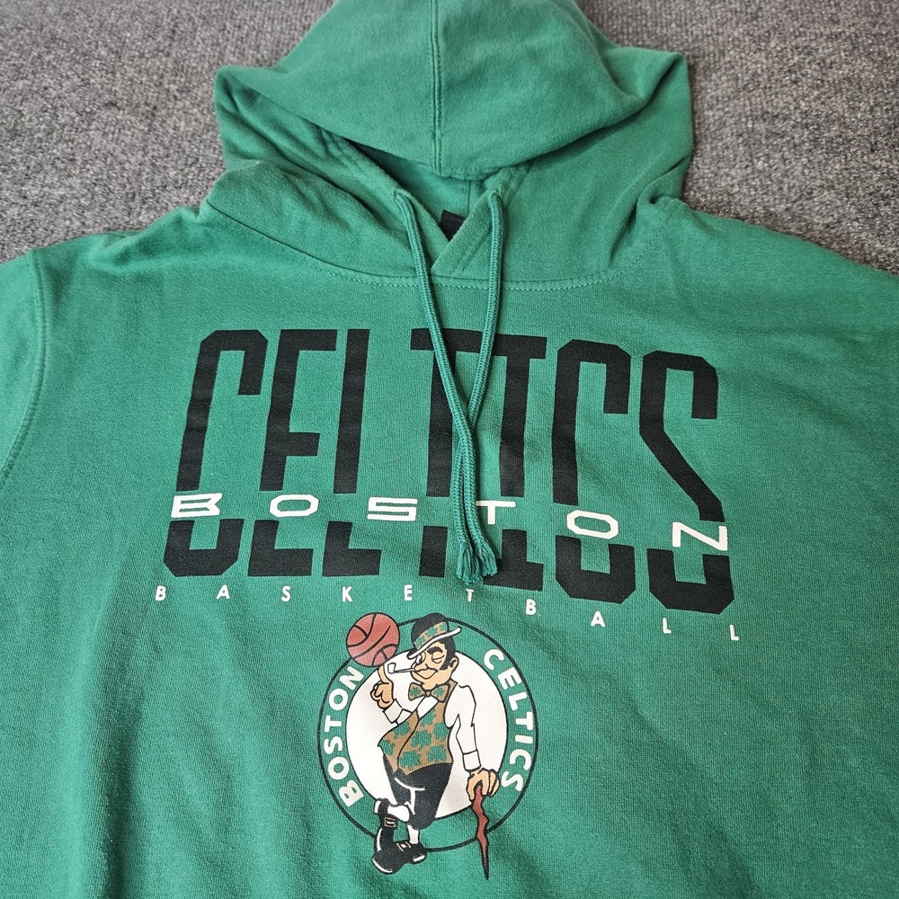NBA Ultra Game Boston Celtics Hoodie Leprechaun Logo Stripe Ribbing Size Large